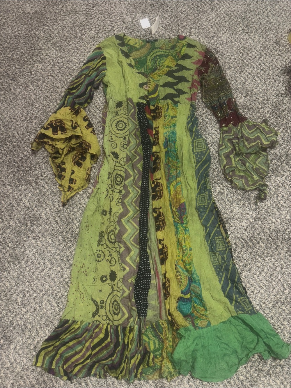 Y2K 100% Cotton Boho Patchwork Green 3 button long shirt